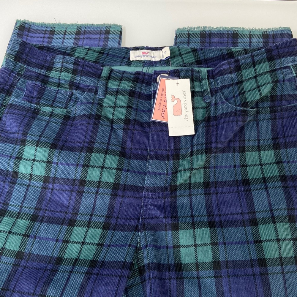 Vineyard Vines Womens 32(ACT34)Straight Raw Hem Crop Corduroy Pants Tartan Plaid